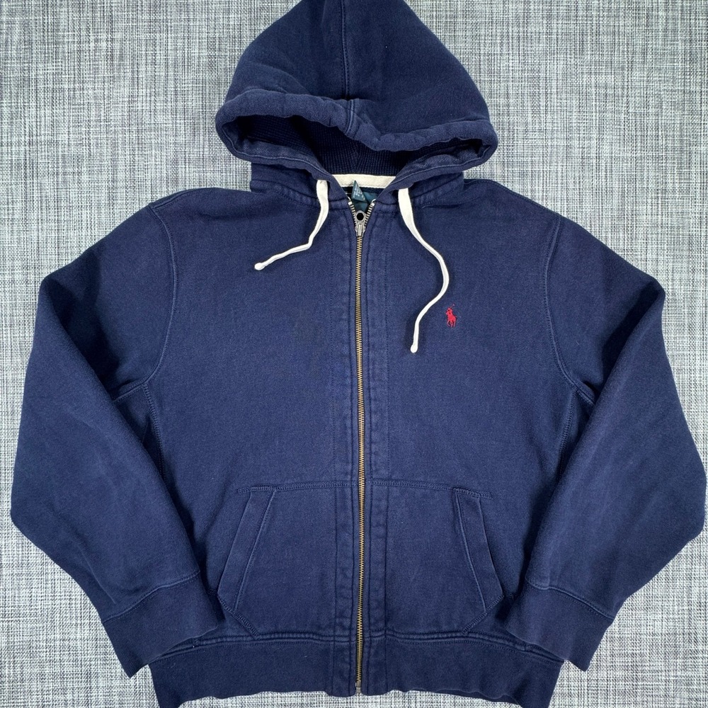 Polo Ralph Lauren Mens Hoodie XL Navy Blue Full Zip Cotton Blend Pony Sweatshirt